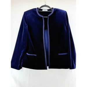 Act III Vintage Velvet Blazer Royal Blue Open Front Braided Trim USA Made Size 6